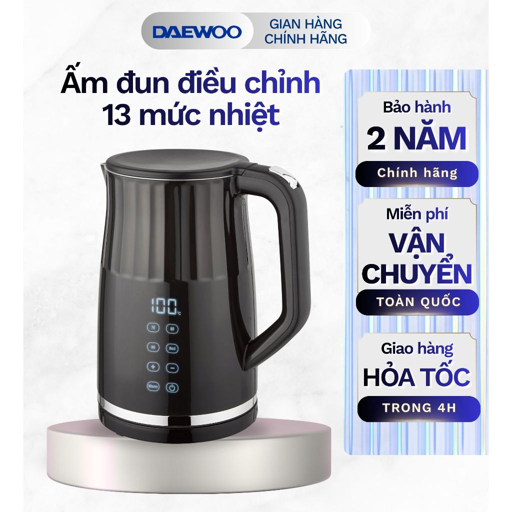 Ấm đun siêu tốc Daewoo điều khiển cảm ứng 13 mức nhiệt chính xác 1.7L DWK-17DGT BH 2 năm