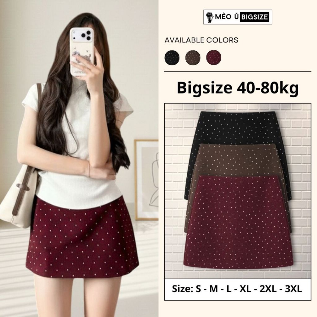 Chân váy nữ BIGSIZE Mèo Ú chân váy dáng ngắn form chữ A chất dạ ép khóa kéo sau họa tiết chấm bi phong cách Hàn Quốc 590 | BigBuy360 - bigbuy360.vn