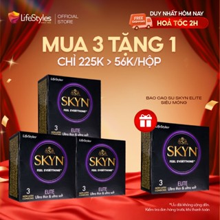 [MUA 3 TẶNG 1] Bao cao su siêu mỏng LifeStyles SKYN ELITE non-latex không mùi cao su Hộp 3 bcs