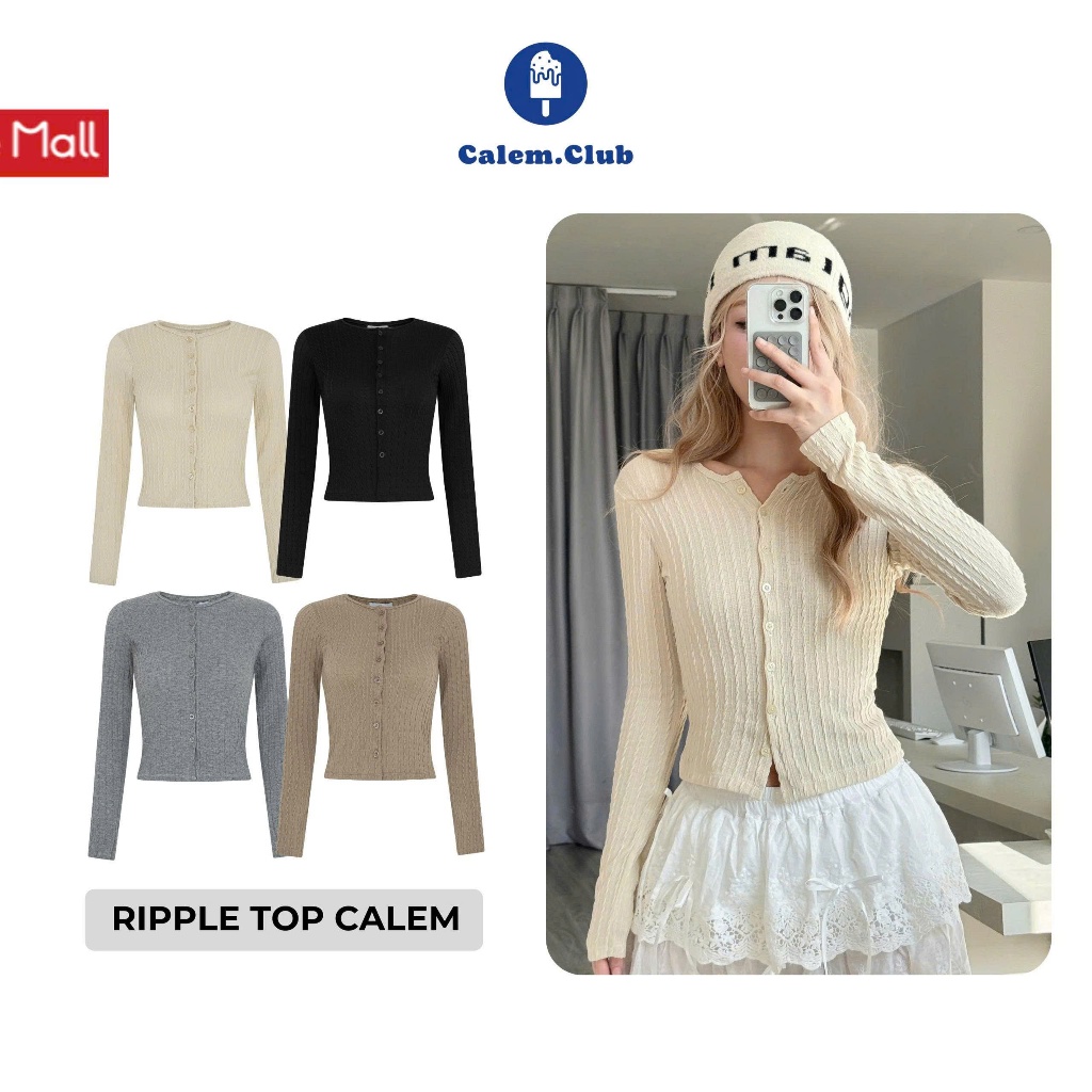 Calem Club- Áo thun nữ RIPPLE Calem.Club tay dài vải họa tiết gợn sóng nút gài  thu đông nữ