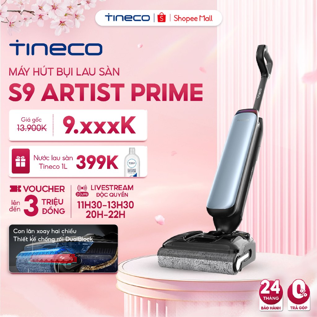 Máy hút bụi lau sàn khô ướt Tineco Floor One S9 Artist Prime/ S9 Artist-Lực hút 22000Pa-Điện phân khử khuẩn-Chống rối