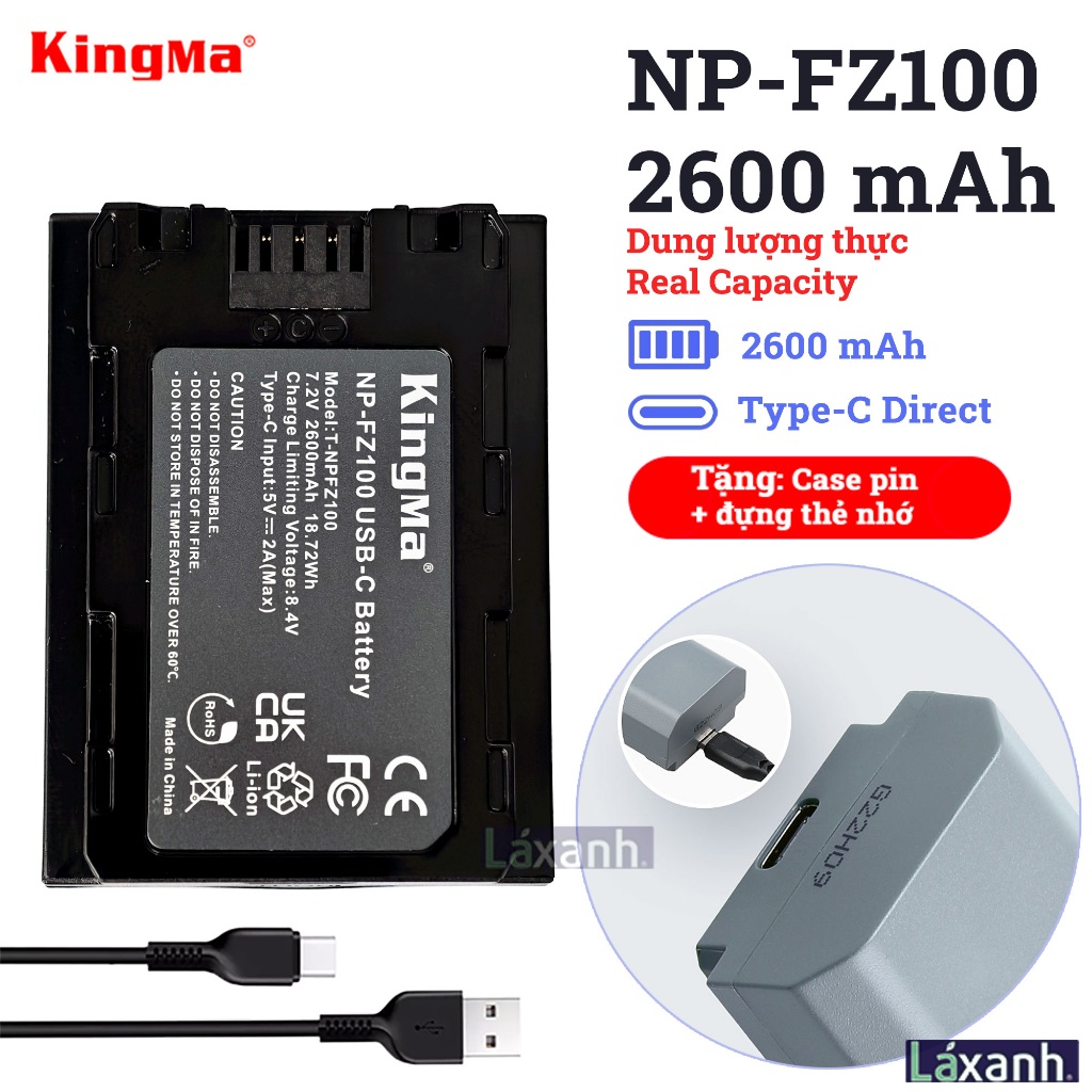 Sony FZ100 Type-C 2600mAh | Pin máy ảnh sạc trực tiếp Sony NP-FZ100 A6700 A7C2 A7C A7R5 A9 A9ii A74 