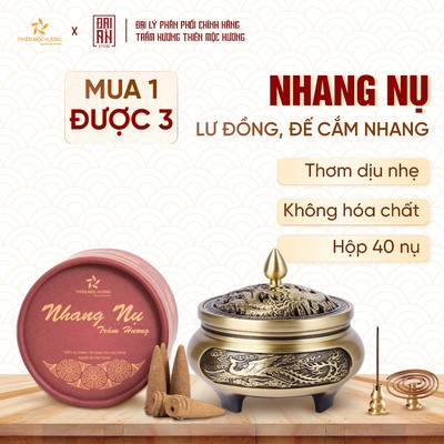 Combo Nụ Trầm Hương Cao Cấp Thiên Mộc Hương 16 Năm Kèm Lư Đồng - Nhang Nụ Xông Nhà Phong Thủy Đón Tài Lộc