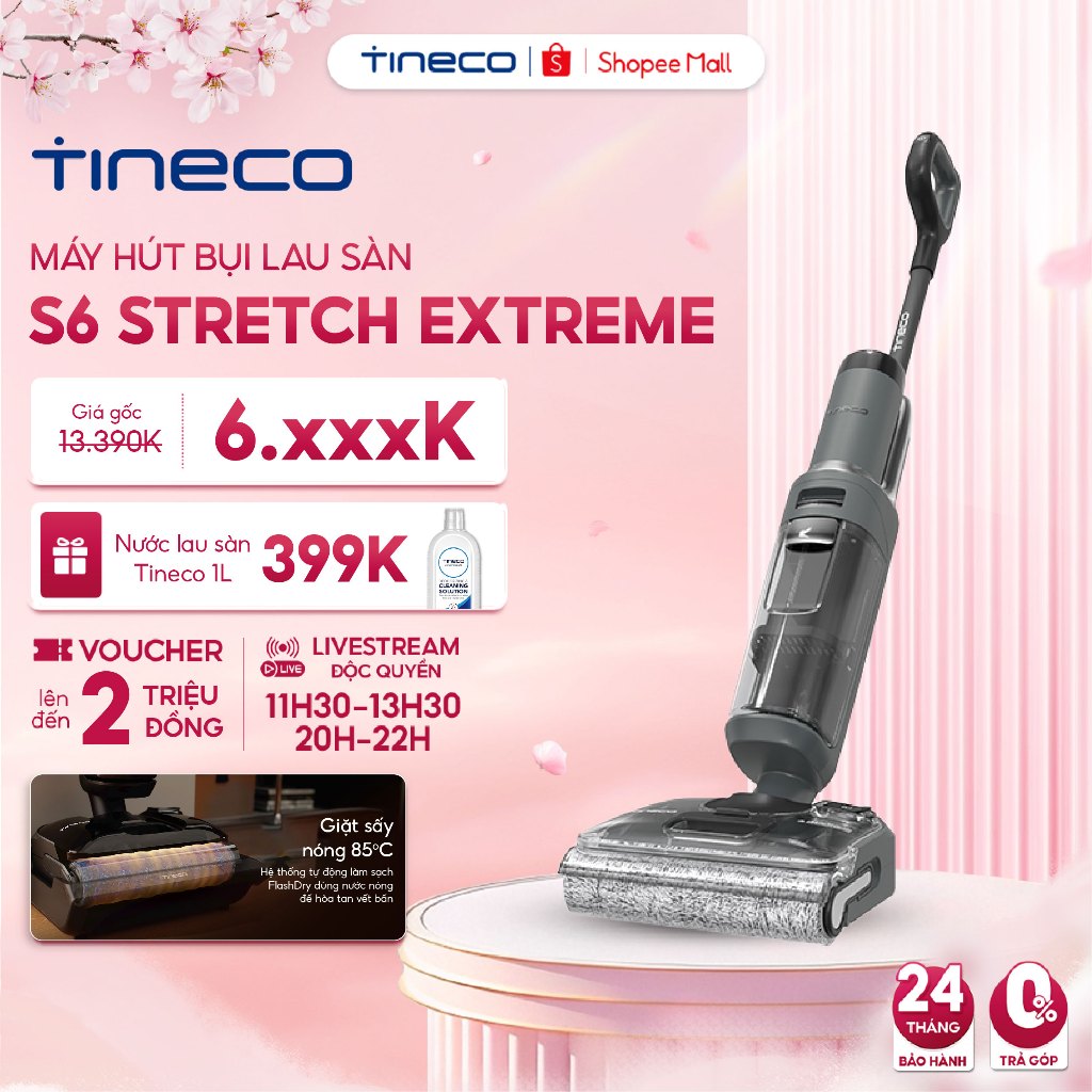 Máy hút bụi lau sàn khô ướt Tineco Floor One S6 Stretch Extreme - Động cơ 220W - Lực hút 20.000Pa - 6*4000mAh