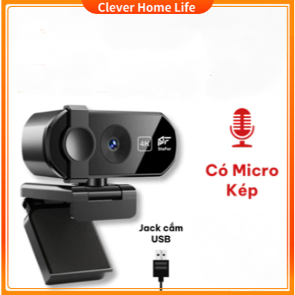 Webcam 4K Livestream Cho PC Laptop Có Mic Ké, Webcam USB Full HD Tự Động Cân Bằng Sáng