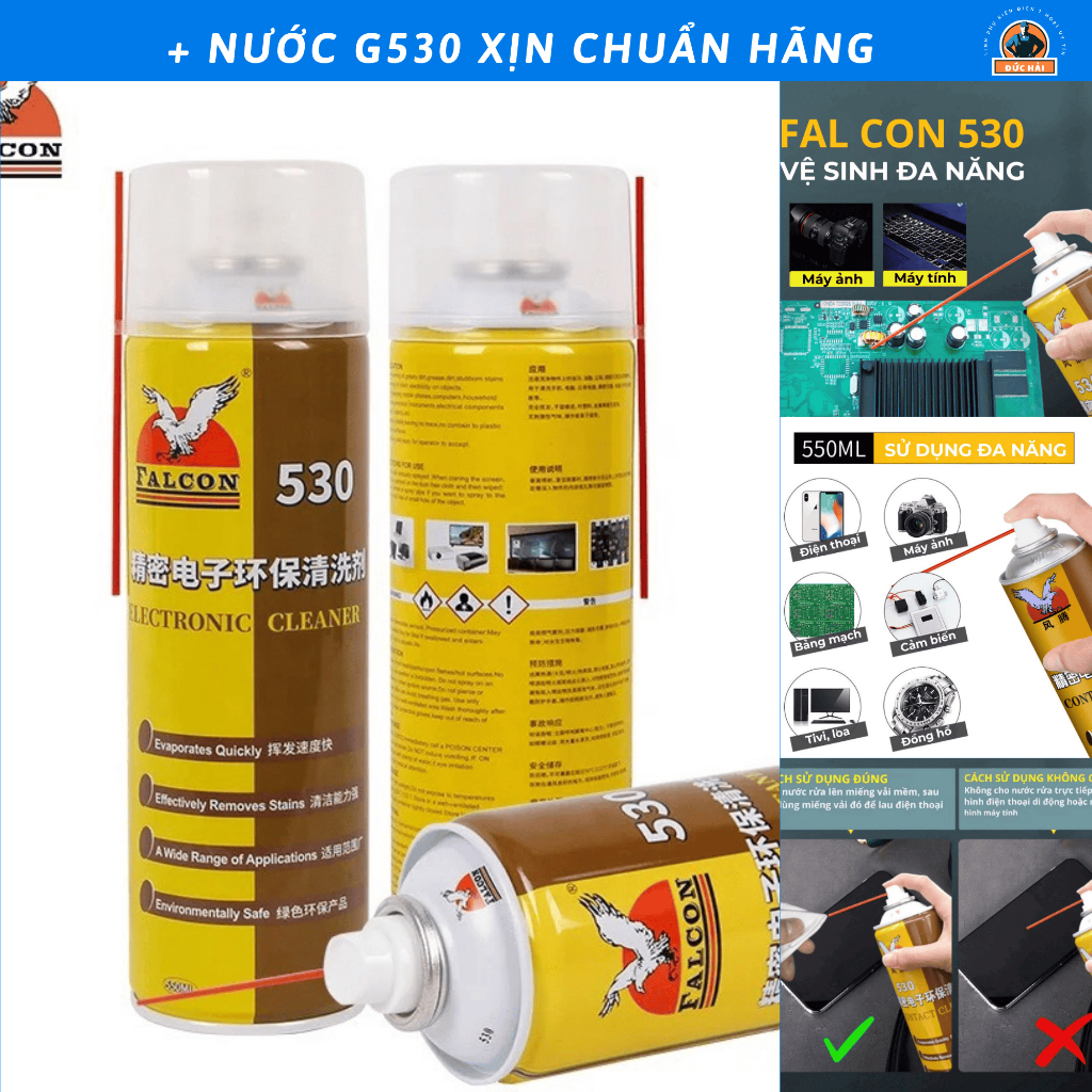 Chai Xịt Vệ Sinh Falcon 530 (550ml) Loại 1 Xịn - Nước Rửa Board Mạch, Linh Kiện Điện Tử, Màn Hình Đi