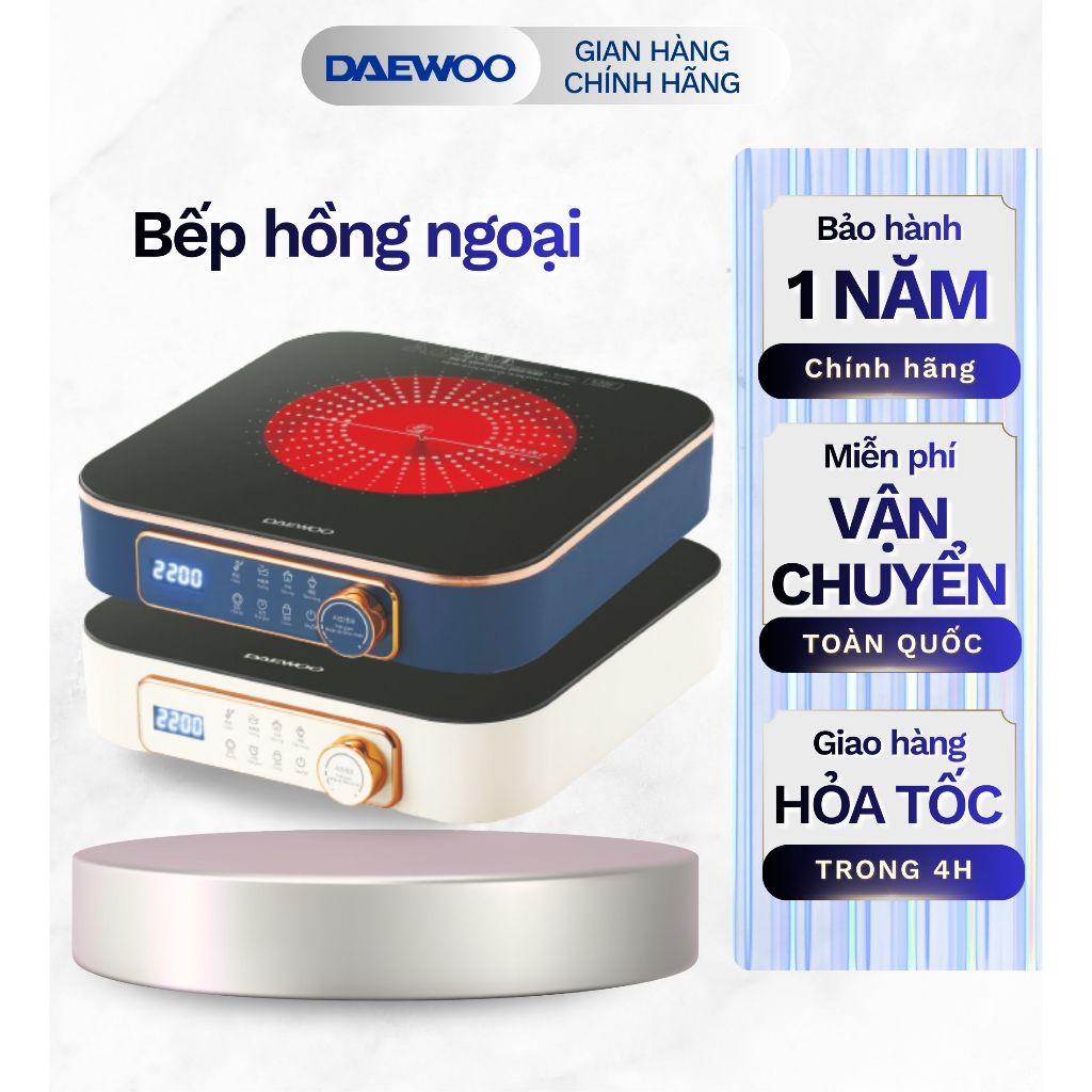 Bếp hồng ngoại Daewoo 2200w mặt ceramic chịu nhiệt, chịu lực bền bỉ, tiện dụng, tiết kiệm diện tích DWI-2238MW DWI-2215B