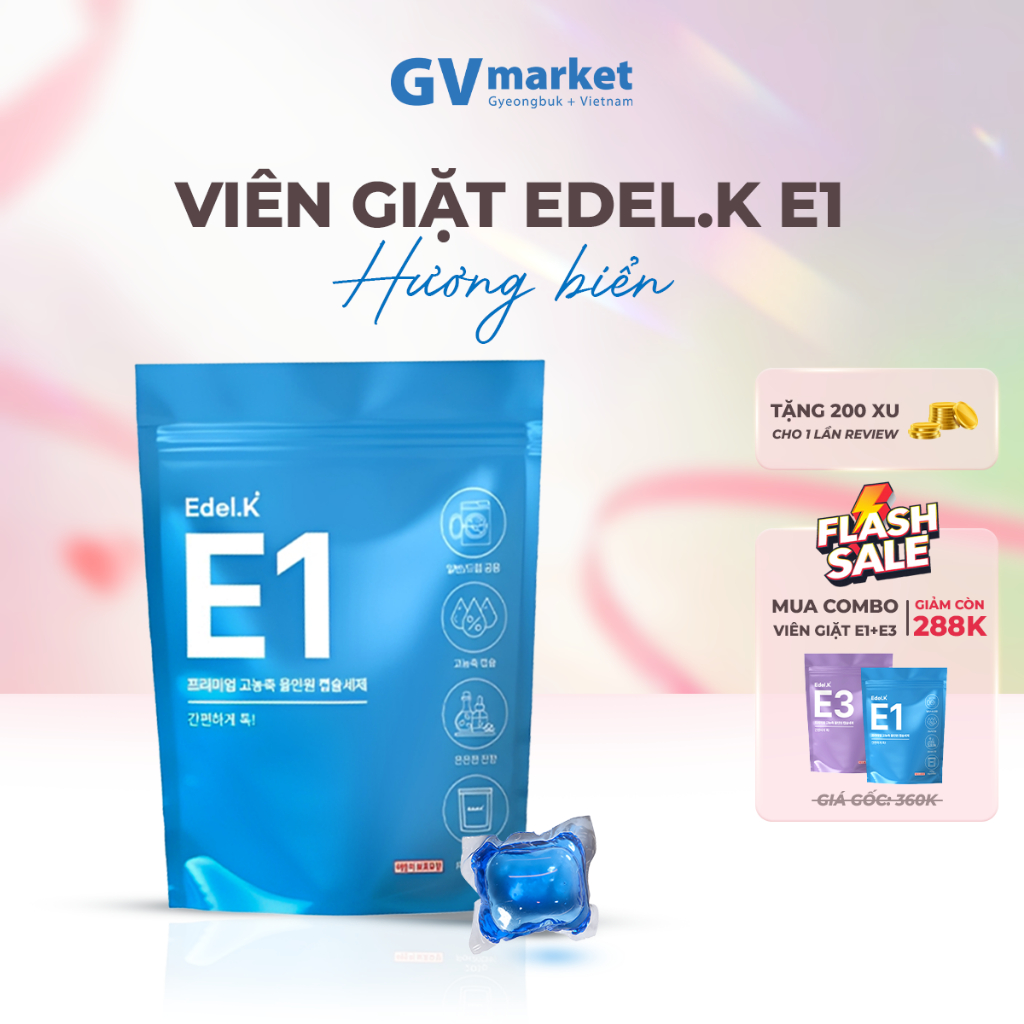 Viên Giặt Cô Đặc Edel.K E1 Hàn Quốc Hương Biển, Công Nghệ 7 Enzyme Sạch Sâu Bảo Vệ Màu và Sợi Vải