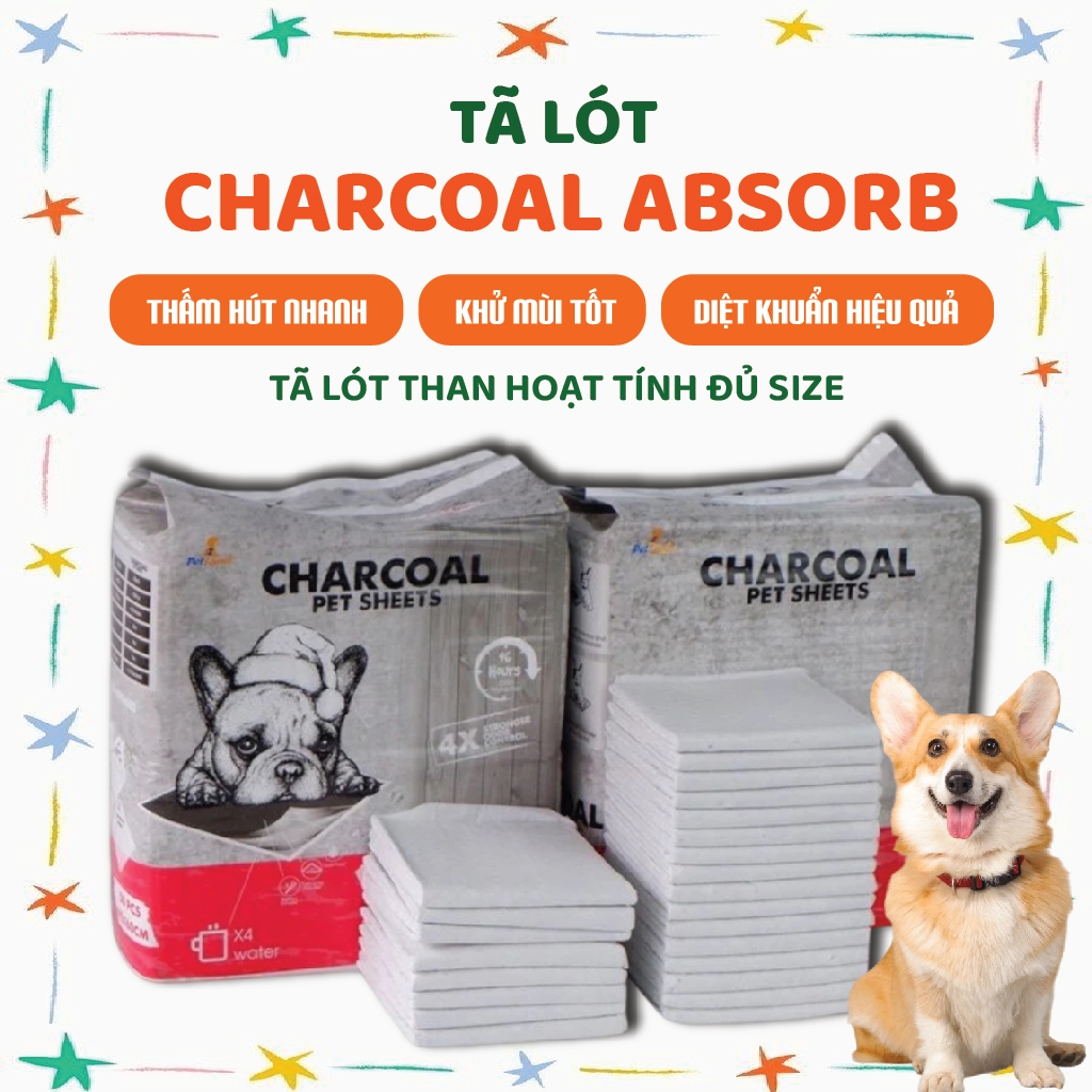 Miếng lót vệ sinh cho chó than hoạt tính bịch 100 miếng CHARCOAL đủ size, thấm hút, khử mùi tốt