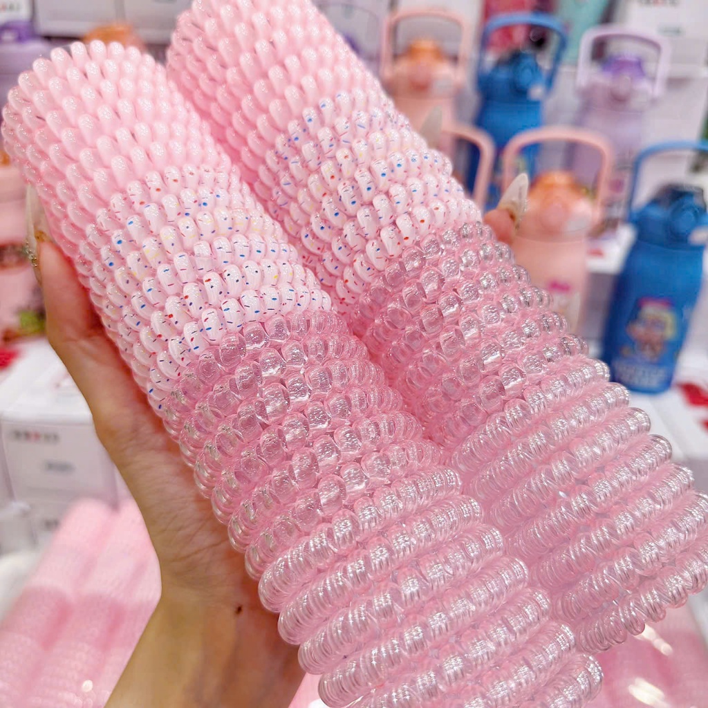 Combo 10 Dây Chun Lò Xo Ống Màu Khúc Nhũ – Dây Buộc Tóc Lò Xo Trong Suốt Co Giãn Tốt, Không Đau Tóc, Không Hằn Tóc