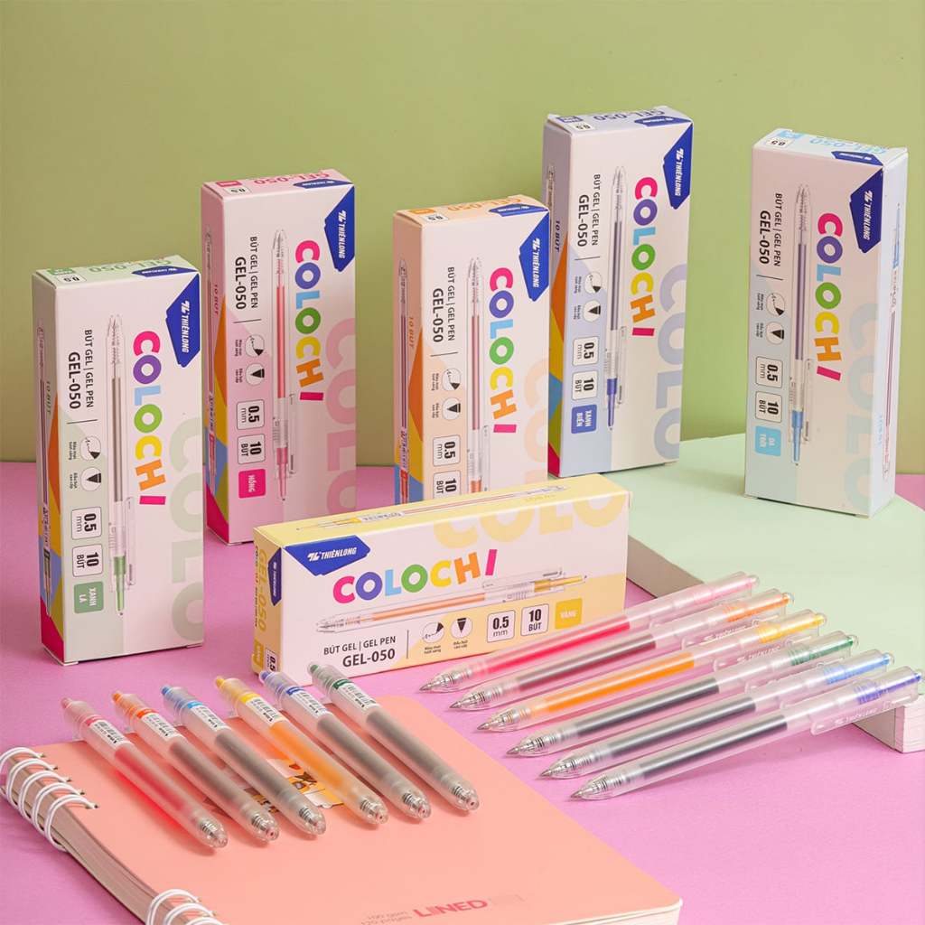 Combo 5/10 Bút gel nhiều màu Colochi Thiên Long Gel-050 ngòi cao cấp 0.5mm, viết êm trơn, mực nước n