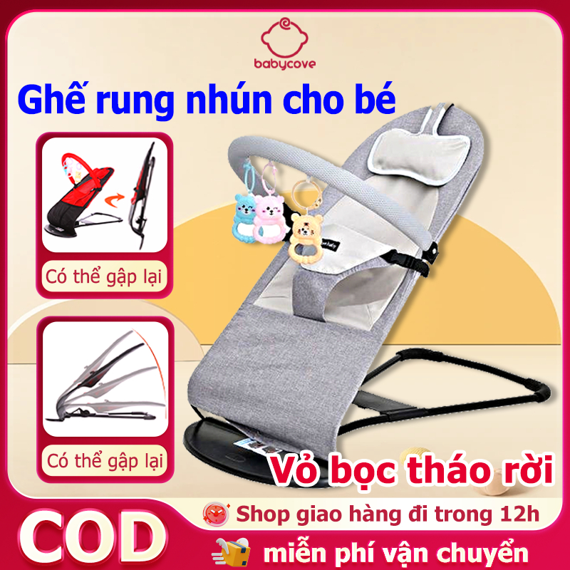 Ghế rung nhún cho bé Có thể gập lại Giúp bé ngủ ngon Có thú treo và gối đầT3BB0962425u Ghế nệm lọc tháo rời được