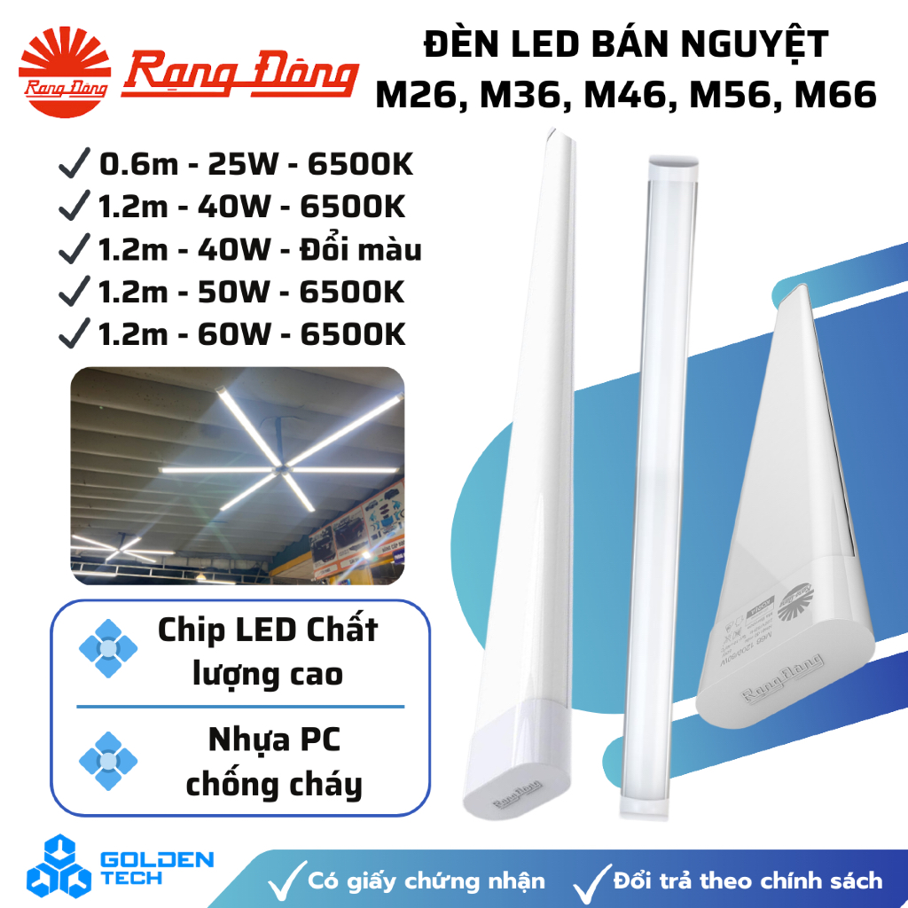 [Chỉ giao hỏa tốc HCM] Đèn led bán nguyệt, mica Rạng Đông M26 - M36 - M46 - M56 - M66 ánh sáng 6500K