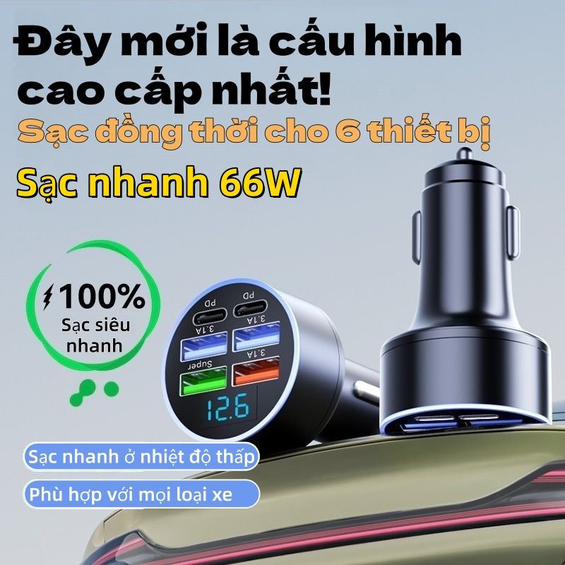 Sạc Ô Tô Nhanh, USB & Type-C, Sạc Thông Minh, 66W Nhanh Chóng, Sạc Đồng Thời Nhiều Thiết Bị, Bảo Vệ An T