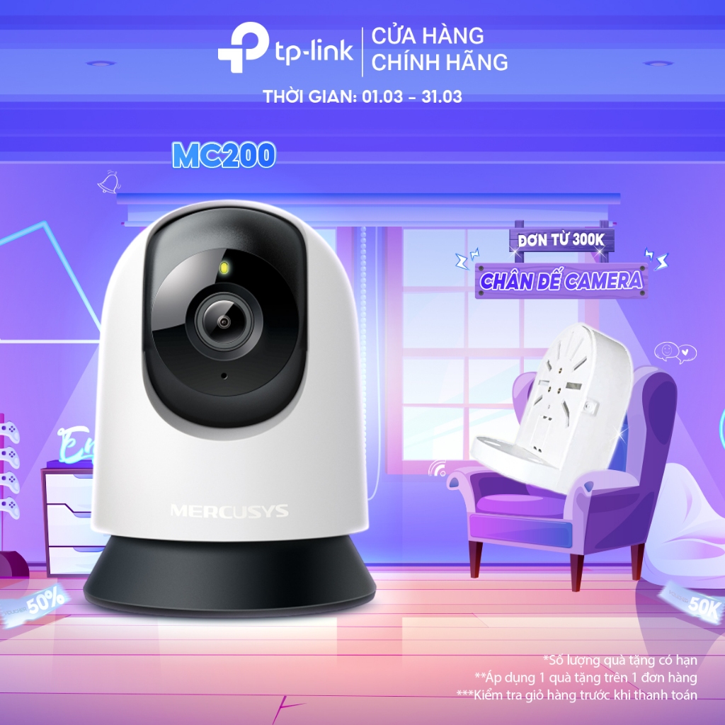 Camera Wi-Fi An Ninh Trong Nhà Mercusys MC200 (2MP) / MC210 (3MP) Hình Ảnh Sắc Nét, Hồng Ngoại Đêm