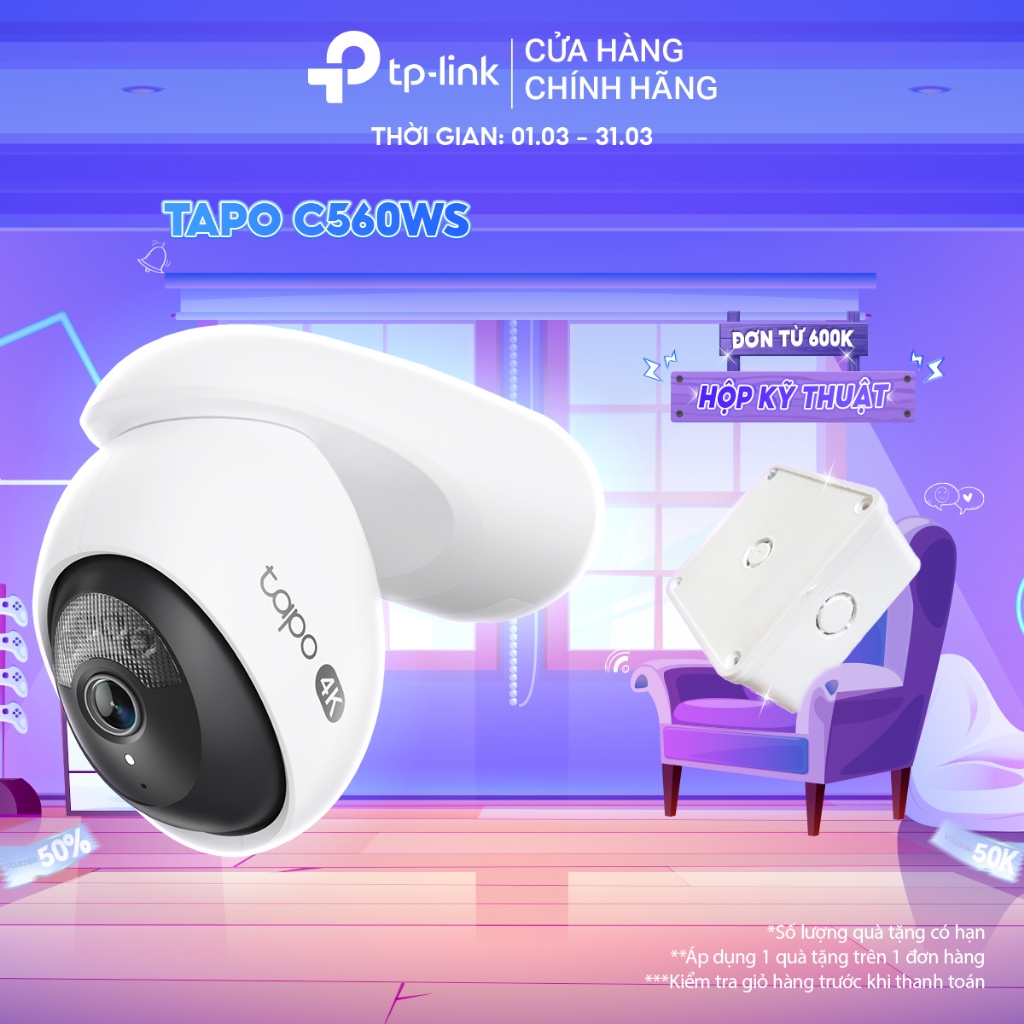 Camera Wi-Fi An Ninh 4K TP-Link Tapo C560WS Ngoài Trời | Băng Tần Kép, Màu Ban Đêm, Chuẩn IP66