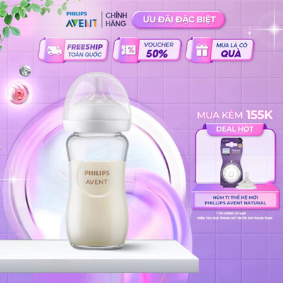 Bình Sữa Philips Avent Natural Thủy Tinh Mô Phỏng Tự Nhiên Cao Cấp Cho Bé, Chống Đầy Hơi Sặc Sữa 240ml