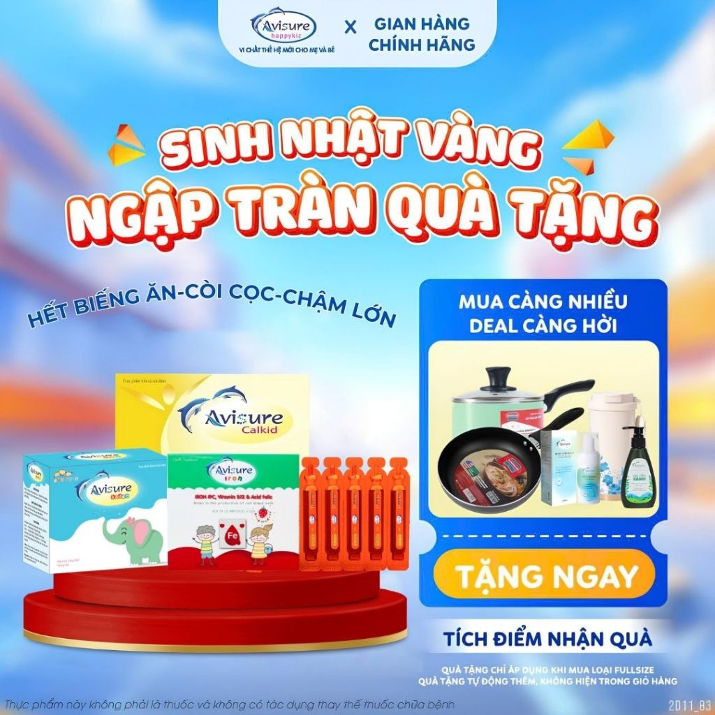 Combo Avisure Toàn Diện: Calkid, Iron & Kiddo - Bé Hết Biếng Ăn, Cao Lớn, Tăng Cường Đề Kháng