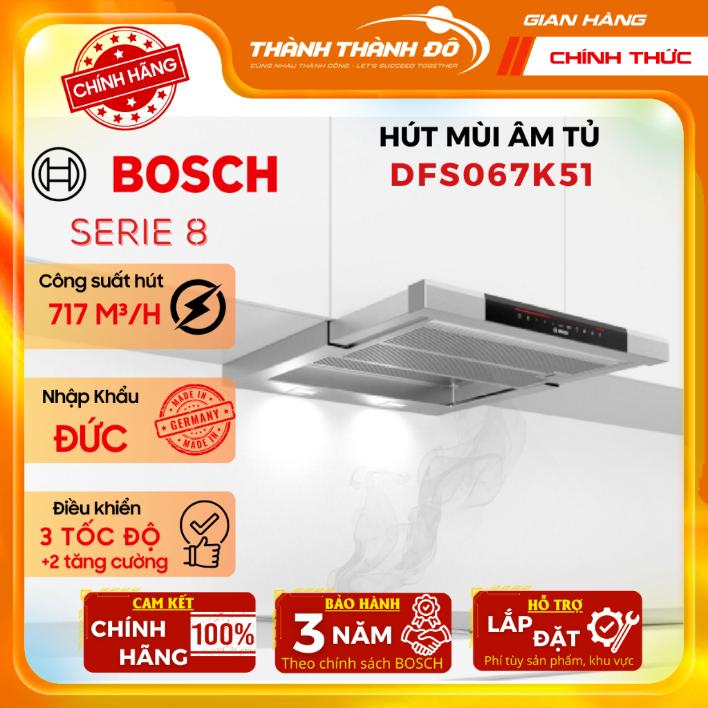 [CHÍNH HÃNG] Máy hút mùi âm tủ Bosch DFS067K51 Serie 8 - 60 cm -  717 m³/h