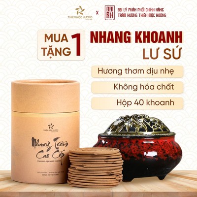 [Outlet S2] Nhang khoanh trầm hương tặng kèm 1 lư, hương trầm xông thơm nhà THIÊN MỘC HƯƠNG