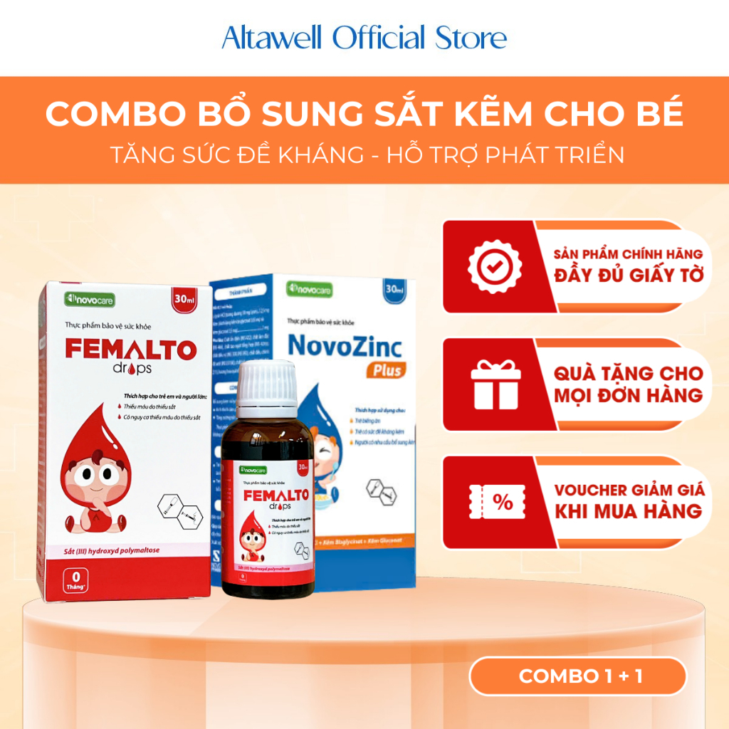 [Chính Hãng] Thực phẩm bảo vệ sức khỏe Femalto Drops, NovoZinc Plus Kẽm Cho Bé- Combo 2 Chai Bổ Sung