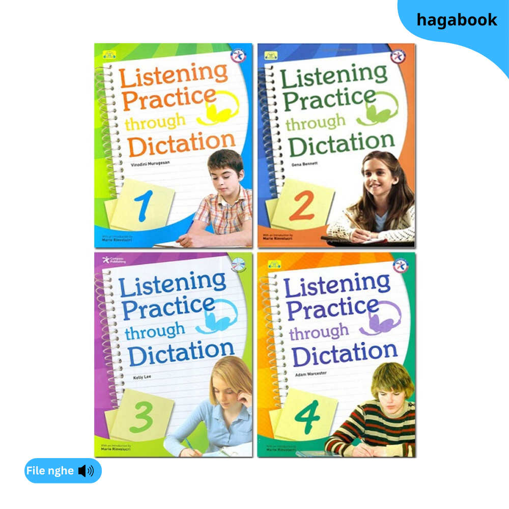 Sách - Listening Practice Through Dictation - Level 1,2,3,4 - Bản in laser đẹp nét, Tặng file nghe