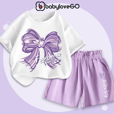 Đồ bộ bé gái BabyloveGO bộ áo thun quần kaki cho bé in hình dễ thương cute