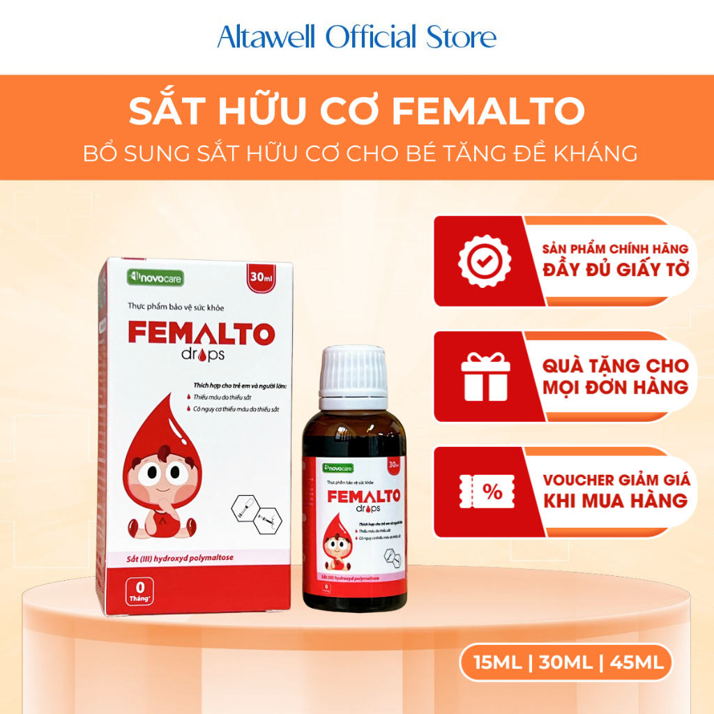 [Chính Hãng] Sắt Cho Bé Novocare Femalto - Nguyên Liệu Nhập Ý - Bổ Sung Sắt Hàm Lượng Cao, Thơm Ngon
