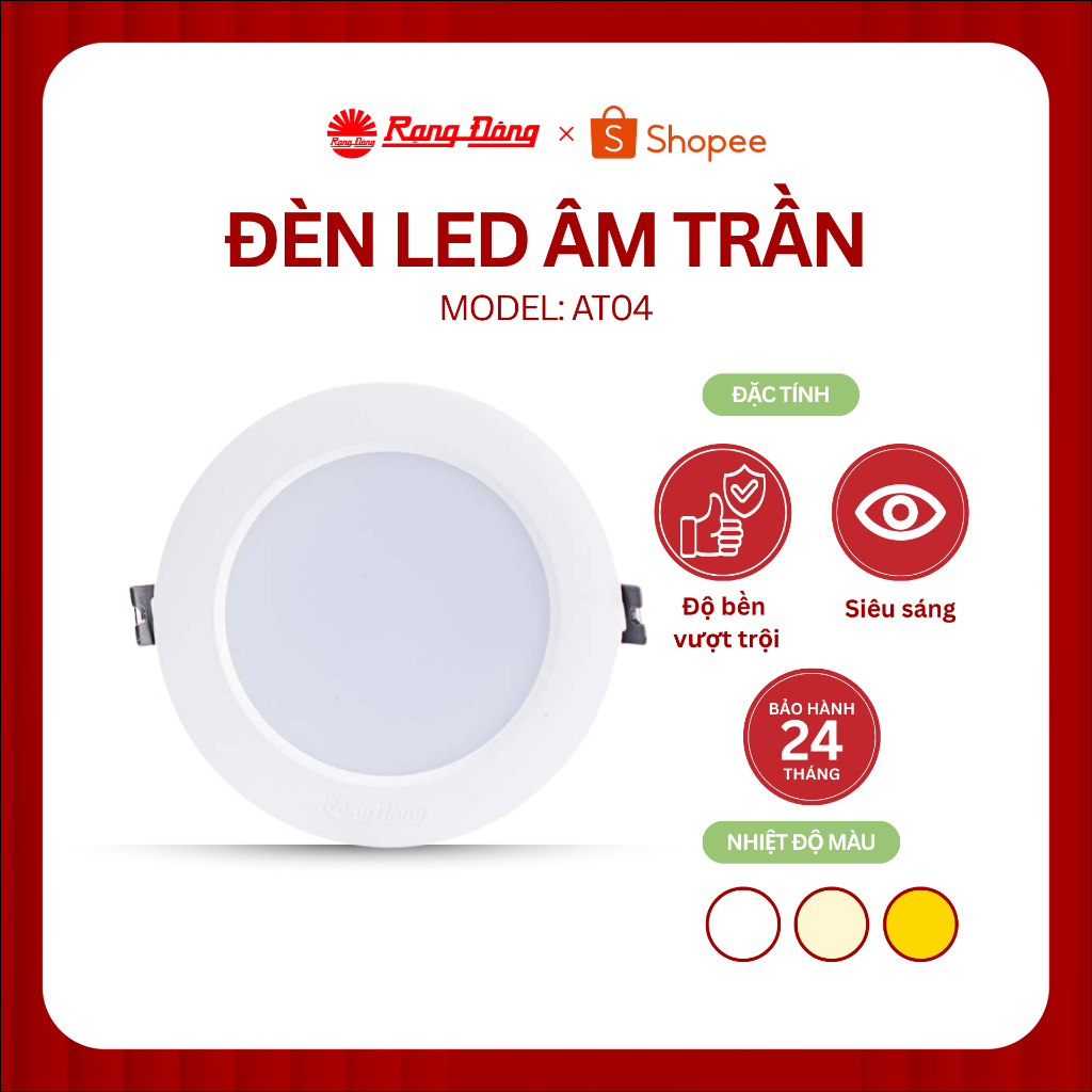 Đèn LED âm trần Rạng Đông, Downlight Model AT04 khoét lỗ 110