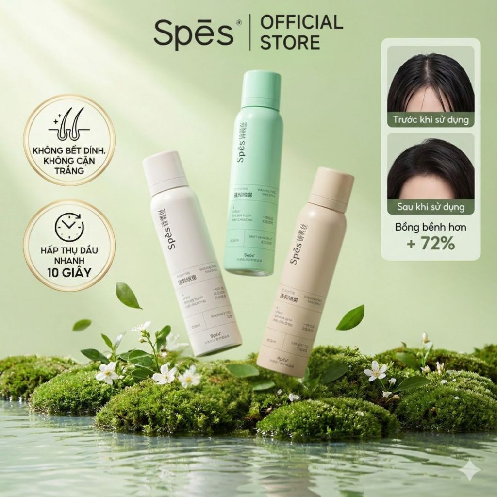 Dầu Gội Đầu Khô Dưỡng Tóc SPES Tạo Phồng Cấp Tốc, Hút Dầu Không Bết Giữ Nếp 50/150/200ml