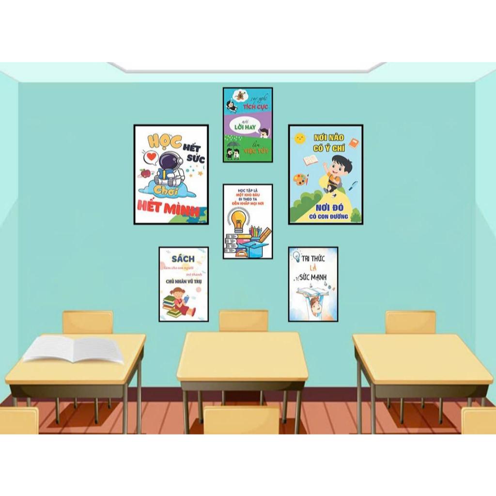 Bộ 6 tranh fomex trang trí góc học tập , lớp học cho bé , tranh đã có sẵn băng keo mặt sau không cần