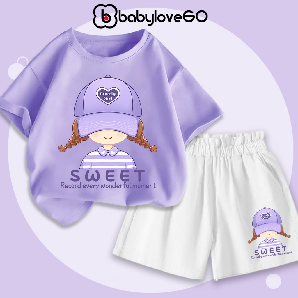Đồ bộ bé gái BabyloveGO mẫu mới 2026 bộ đồ mùa hè áo thun quần kaki cho bé in hình dễ thương
