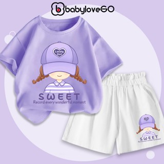 Đồ bộ bé gái BabyloveGO mẫu mới 2026 bộ đồ mùa hè áo thun quần kaki cho bé in hình dễ thương