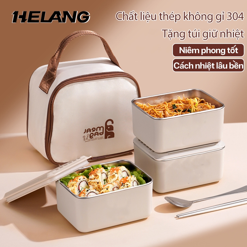 Hộp Đựng Cơm Giữ Nhiệt HELANG Hộp Cơm Bento Chất Liệu INOX 304 An Toàn Và Phù Hợp Mang Cơm Canh Súp