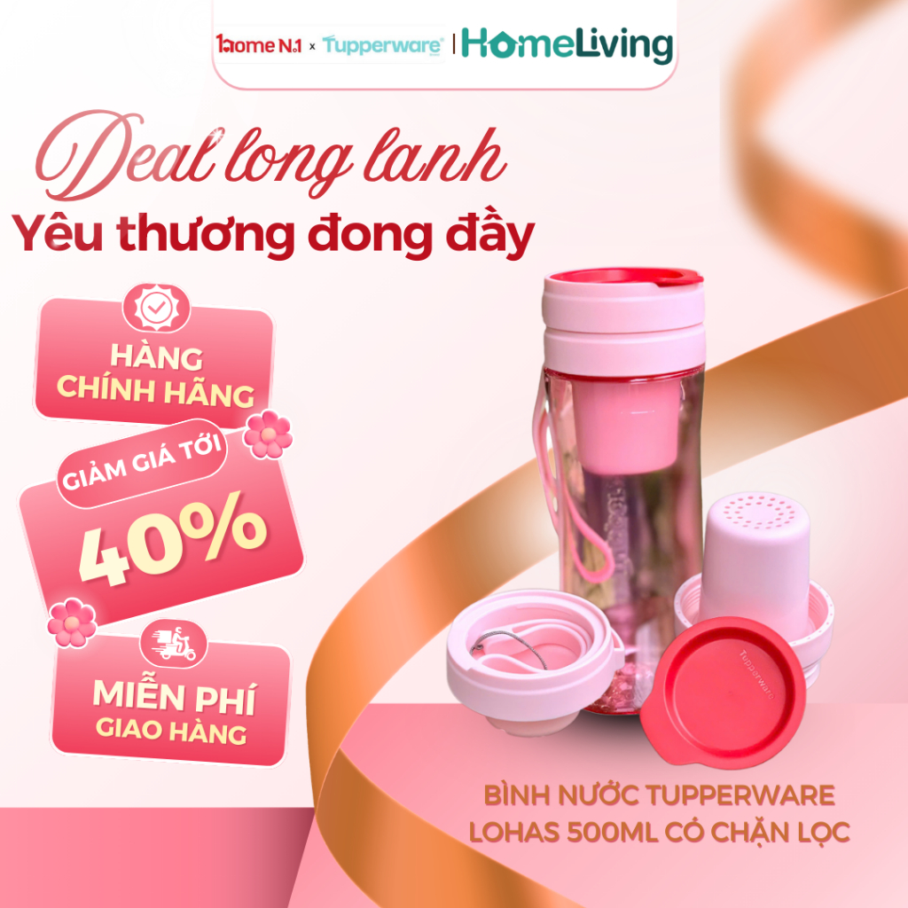 Bình Nước TUPPERWARE Lohas Chic Flask 500ml – Nhựa Nguyên Sinh An Toàn,Chống Rò Rỉ, Dễ Mang Theo