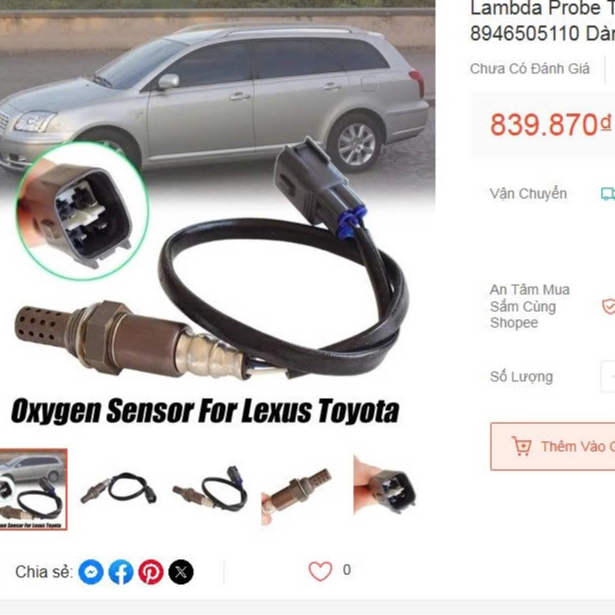 Cảm biến oxy Cho Xe Toyota Avensis Camry Lexus GS300 GS430 GS300 T3 LS430 SC4 mã 89465-05110 ( mới 1