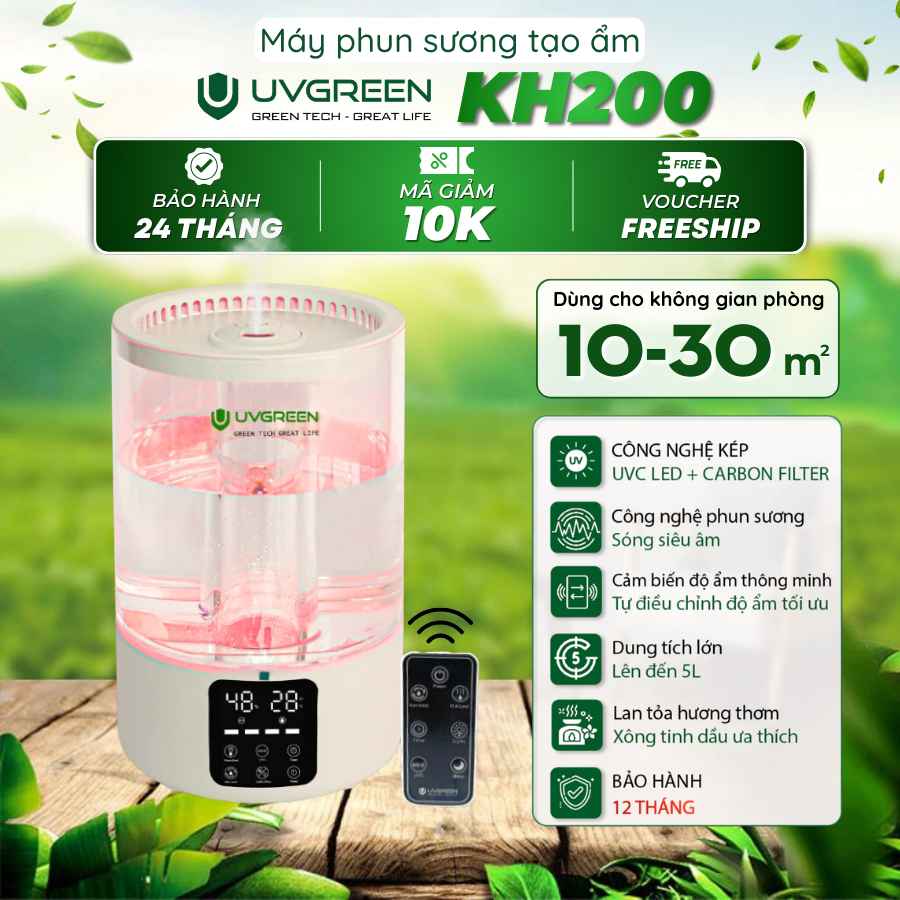 Máy Phun Sương Tạo Ẩm Không Khí UVGREEN KH200 | Dung tích 5L, Diệt Khuẩn Nước, Xông Tinh Dầu