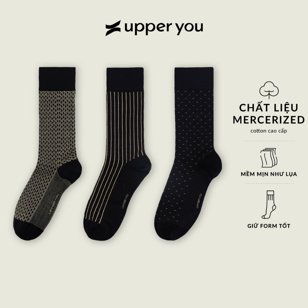 Tất Vớ Giày Tây Premium Cao Cấp UPPER YOU Mercerized Cotton Họa Tiết Màu Đen Black Tan Mềm Mại Thấm 