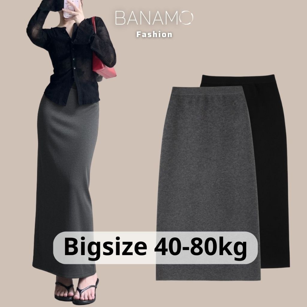 Chân váy nữ BIGSIZE Banamo Fashion chân váy nỉ len dáng dài cạp chun xẻ tà sau phong cách Hàn Quốc 510 | BigBuy360 - bigbuy360.vn