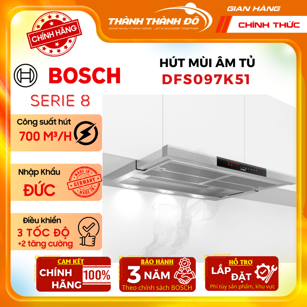 [CHÍNH HÃNG] Máy Hút Mùi Âm Tủ Bosch DFS097K51 -  Series 8 -  90 CM - 700 m3/h