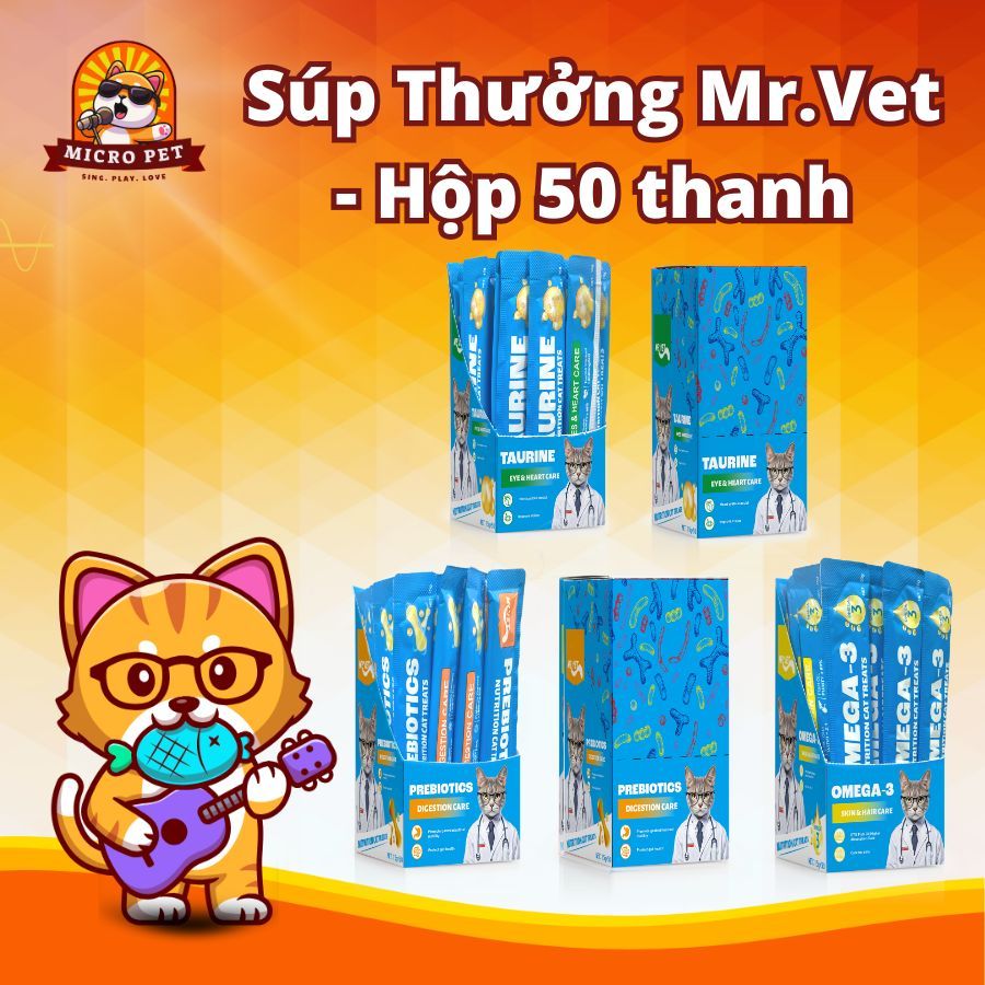 Pate MRVET , Súp Thưởng Cho Mèo Mrvet Hộp 50 Thanh Dùng Cho Mọi Lứa Tuổi Thức Ăn Dinh Dưỡng Cho Mèo 