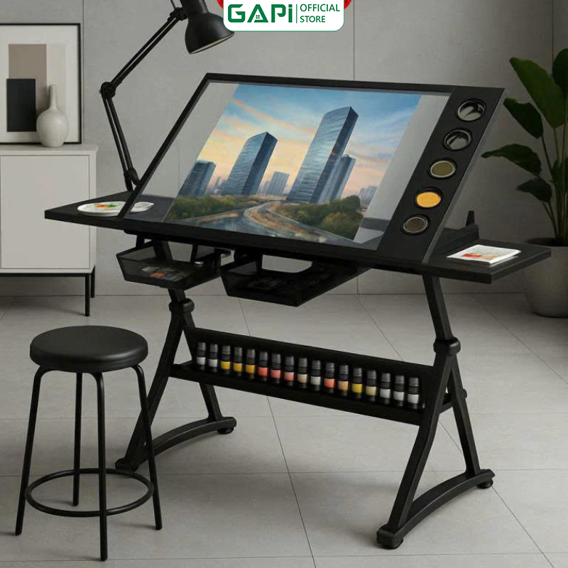 Bàn vẽ thiết kế nâng hạ tặng kèm đèn kẹp phong cách hiện đại thương hiệu GAPI - GN87