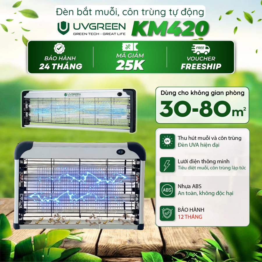 Máy bắt muỗi thông minh UVGREEN KM420, KM430, KM440 | Lưới điện 4000V, Diện tích dùng đến 80m2, BH 1