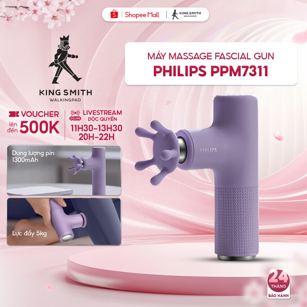 Máy Massage Cầm Tay Philips PPM7311 - Đen/Tím, 2 Đầu Massage Chuyên Dụng