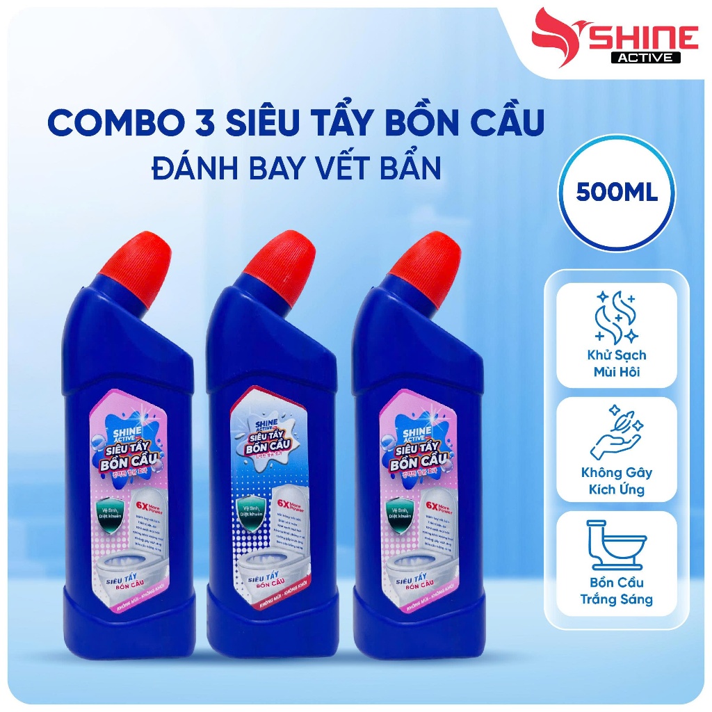 Nước tẩy bồn cầu Shine Active 500ml - Sạch không cần chà, diệt khuẩn và khử mùi hiệu quả