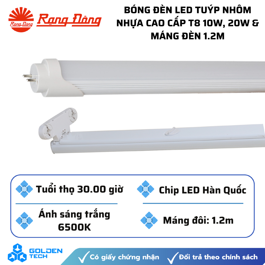 [Rạng Đông] Bóng đèn LED tube nhôm nhựa cảm biến radar T8 1200/18W, Máng đèn đôi 1.2m