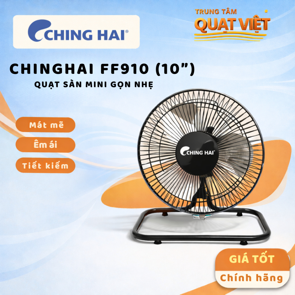 Quạt sàn mini CHINGHAI FF910 cánh 23cm 38W – Nhỏ gọn 1.7kg – Cánh nhôm – Gió mạnh đặt sàn/để bàn