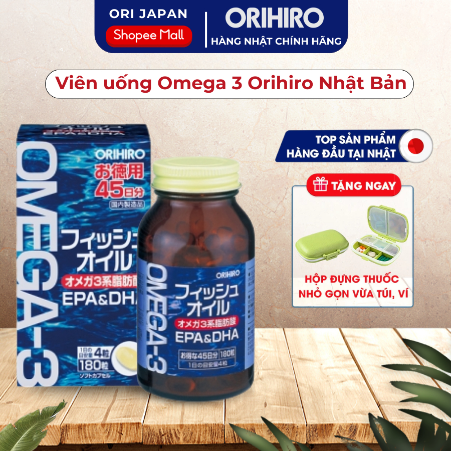 Viên Uống Dầu Cá Omega 3 ORIHIRO Bổ Mắt Hỗ Trợ Tim Mạch Hỗ Trợ Bổ Não Hộp 180 Viên
