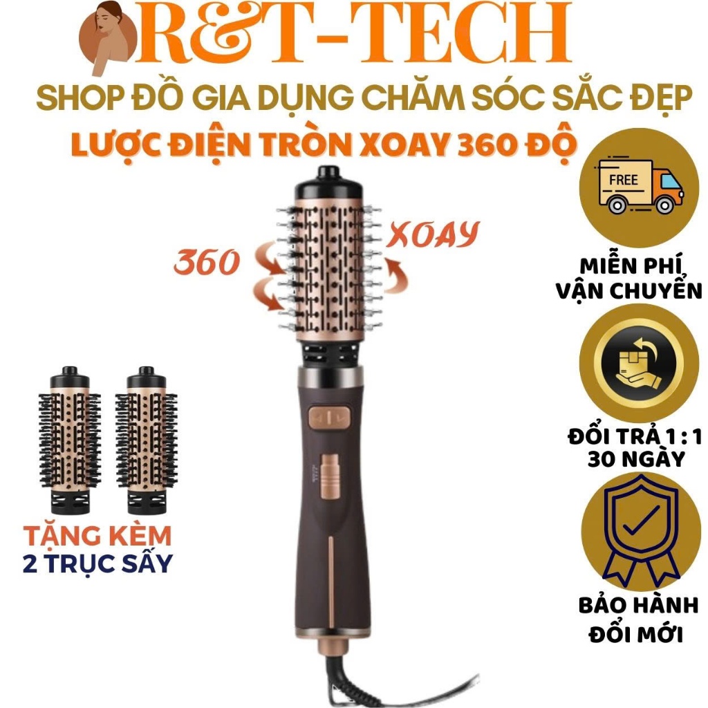 Lược điện Enzo 743 lược điện ion xoay 360 độ, kèm 2 đầu trục sấy, ion âm giúp tóc bóng khỏe BH 5 NĂM