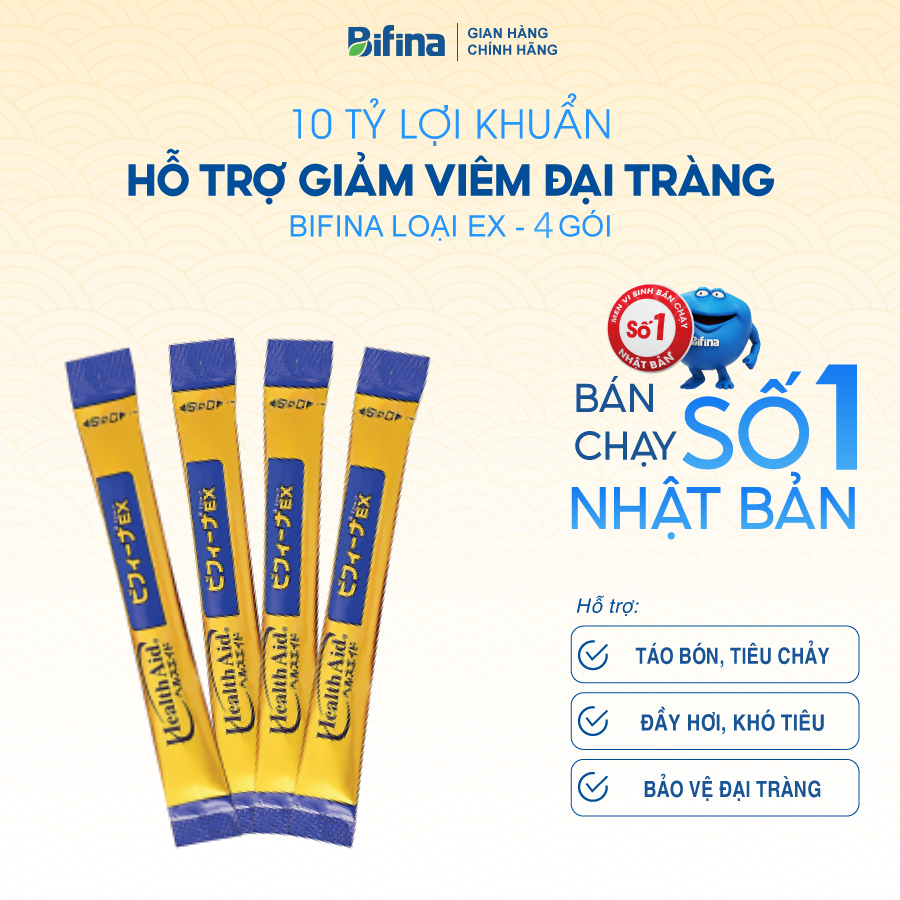 Bifina Nhật Bản Loại EX - Lẻ 4 gói (không hộp)- Hỗ Trợ Viêm Đại Tràng, Ruột Kích Thích